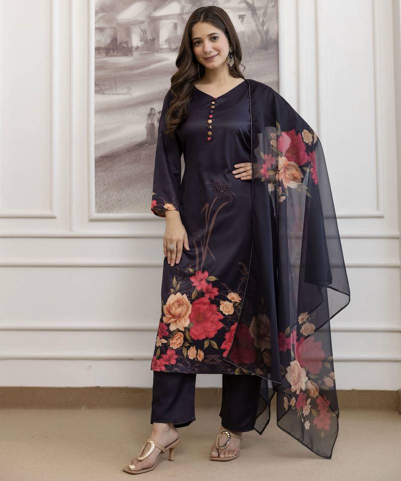Black assam silk embroidered festive wear salwar kameez
