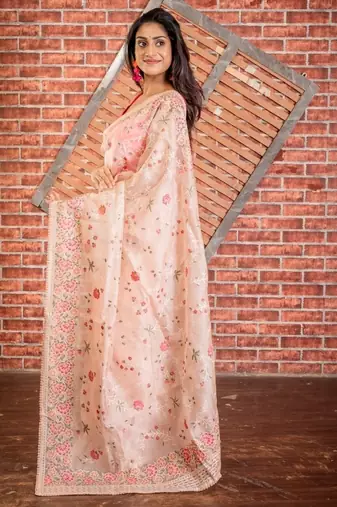 pink woven organza zari work all seasons sarees