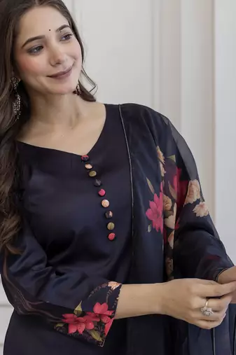Black assam silk embroidered festive wear salwar kameez