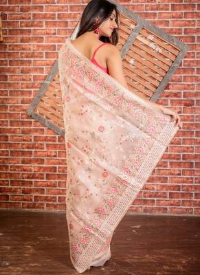 pink woven organza zari work all seasons sarees 4