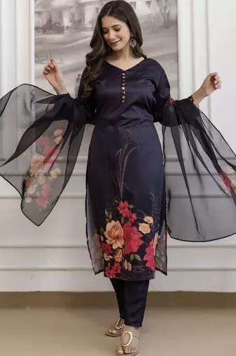 Black assam silk embroidered festive wear salwar kameez