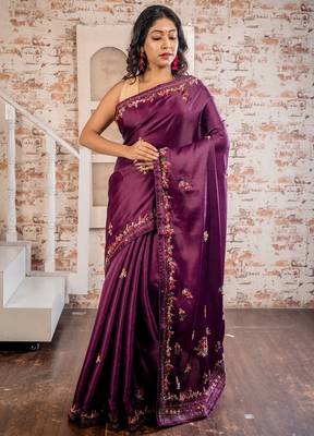 pink embroidered tussar silk blend hand embroidery all seasons sarees 1