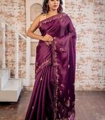 pink embroidered tussar silk blend hand embroidery all seasons sarees