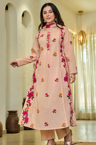 Peach cotton embroidered festive wear salwar kameez
