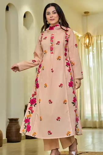 Peach cotton embroidered festive wear salwar kameez