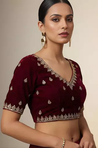 Maroon Color Embroidery Work Of Beads & Sequins Work Fendy Satin Silk Blend Saree