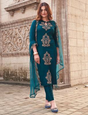 Rama rayon slub embroidered festive wear salwar kameez 1