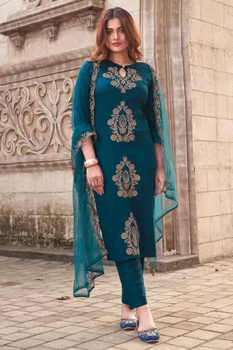 Rama rayon slub embroidered festive wear salwar kameez