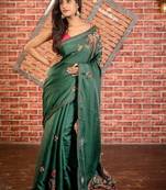 green embroidered tussar silk blend hand embroidery all seasons sarees