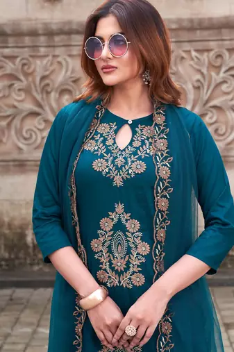 Rama rayon slub embroidered festive wear salwar kameez