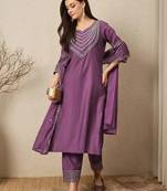 Purple roman silk embroidered festive wear salwar kameez