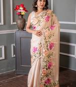 beige embroidered tussar silk blend hand embroidery all seasons sarees