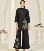 Black rayon slub embroidered festive wear salwar kameez