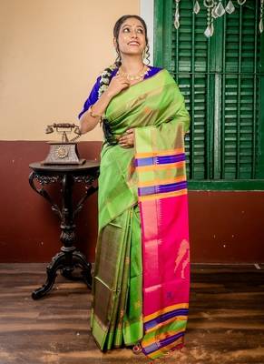 multicolor hand woven katan silk blend hand embroidery all seasons sarees 1