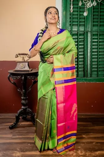 multicolor hand woven katan silk blend hand embroidery all seasons sarees