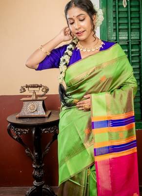 multicolor hand woven katan silk blend hand embroidery all seasons sarees 2