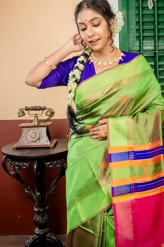 multicolor hand woven katan silk blend hand embroidery all seasons sarees