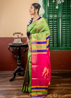 multicolor hand woven katan silk blend hand embroidery all seasons sarees 3
