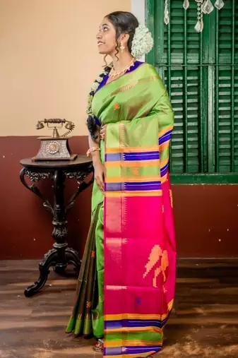 multicolor hand woven katan silk blend hand embroidery all seasons sarees