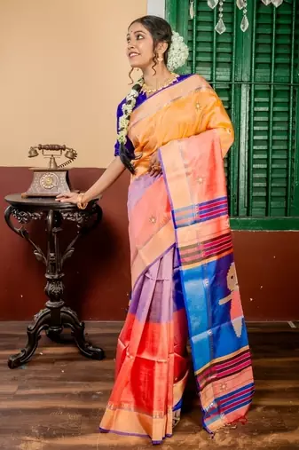 pink hand woven katan silk blend hand embroidery all seasons sarees