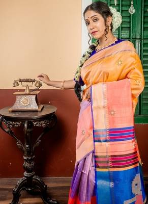 pink hand woven katan silk blend hand embroidery all seasons sarees 2