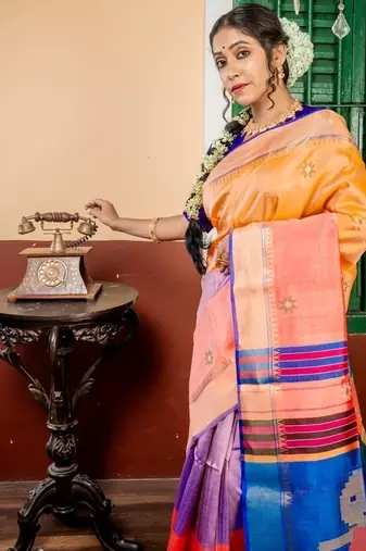 pink hand woven katan silk blend hand embroidery all seasons sarees