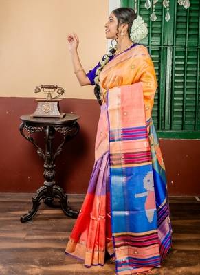pink hand woven katan silk blend hand embroidery all seasons sarees 3