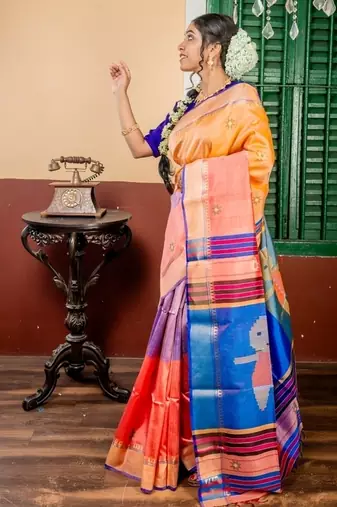 pink hand woven katan silk blend hand embroidery all seasons sarees