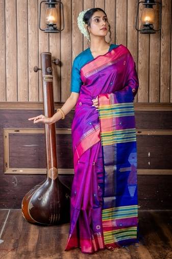 multicolor hand woven katan silk blend hand embroidery all seasons sarees