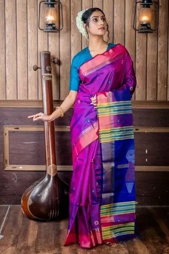 multicolor hand woven katan silk blend hand embroidery all seasons sarees