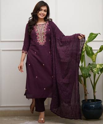 Wine rayon slub embroidered festive wear salwar kameez 1