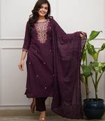 Wine rayon slub embroidered festive wear salwar kameez