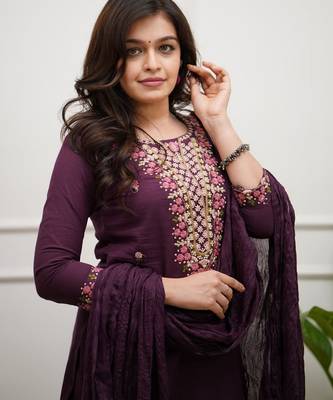 Wine rayon slub embroidered festive wear salwar kameez 3