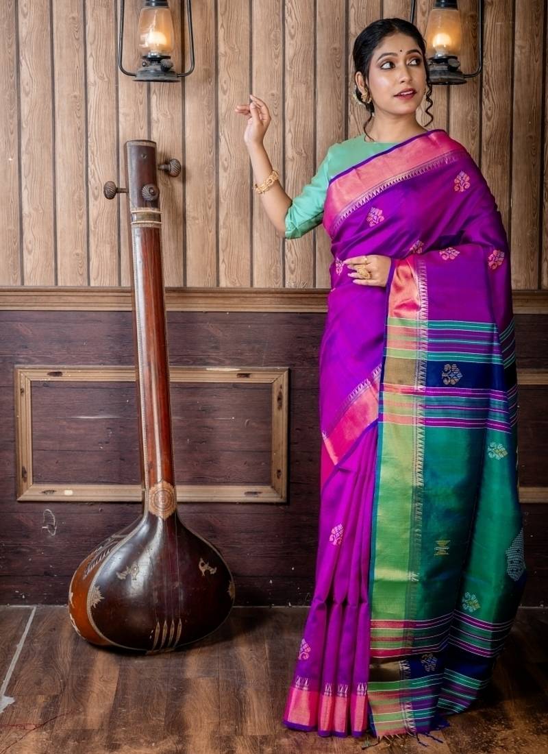 blue hand woven katan silk blend hand embroidery all seasons sarees