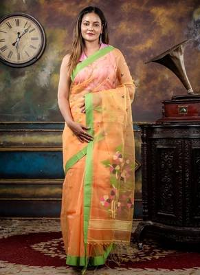 yellow hand woven silk blend cotton bengal handloom all seasons sarees 1