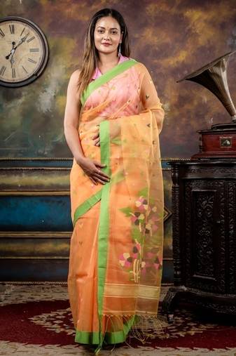 yellow hand woven silk blend cotton bengal handloom all seasons sarees