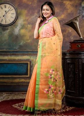 yellow hand woven silk blend cotton bengal handloom all seasons sarees 3