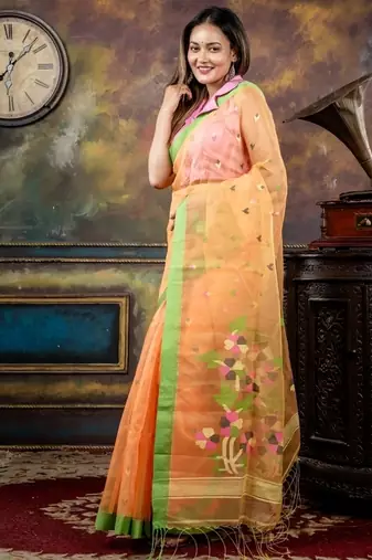 yellow hand woven silk blend cotton bengal handloom all seasons sarees