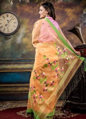 yellow hand woven silk blend cotton bengal handloom all seasons sarees 4
