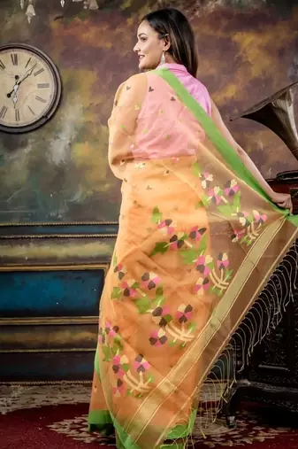 yellow hand woven silk blend cotton bengal handloom all seasons sarees