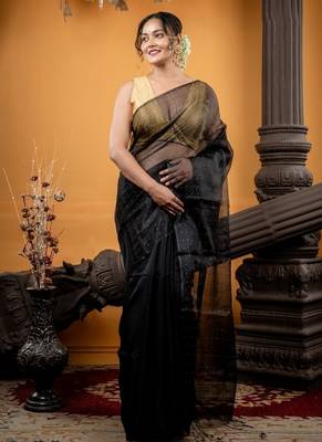 black hand woven silk blend cotton bengal handloom all seasons sarees 1