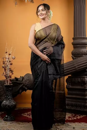 black hand woven silk blend cotton bengal handloom all seasons sarees