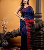 blue hand woven silk blend cotton bengal handloom all seasons sarees