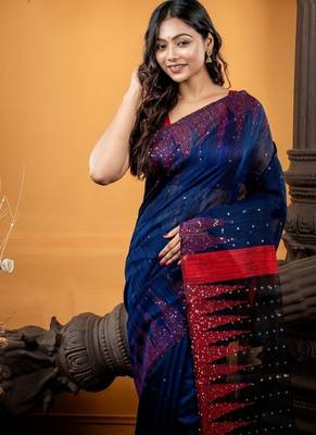 blue hand woven silk blend cotton bengal handloom all seasons sarees 2