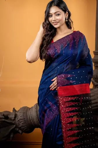 blue hand woven silk blend cotton bengal handloom all seasons sarees