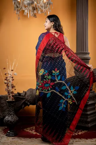 blue hand woven silk blend cotton bengal handloom all seasons sarees