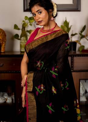 black hand woven silk blend cotton bengal handloom all seasons sarees 2