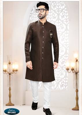 Men's brown woven jacquard - kurta set 1