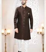 Men's brown  woven jacquard -Sherwani set