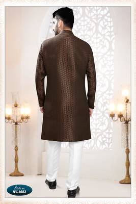 Men's brown woven jacquard - kurta set 2